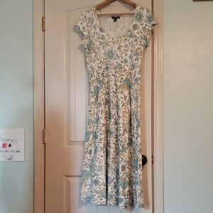 Chaps Blue Cream Butter Yellow Fit Flare Maxi Dress Petite Large Pockets Sleeves